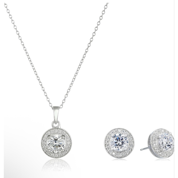 Unbranded Jewelry - Women's Unbranded Silver Halo Cubic Zirconia Necklace & Earring Set, One Size